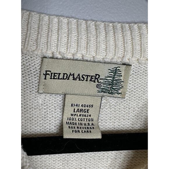 VTG 90s Fieldmaster Sweater Cream Mens Large Ducks Grandpa Dad Retro USA Hunting - Picture 3 of 6